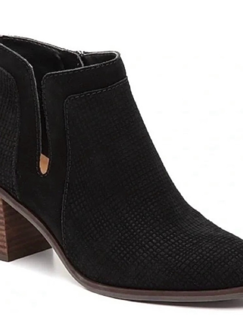 Lucky Brand Ponic Ankle Boot Black Textured Suede Block Heel Side Cut 8 M